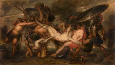The Greeks and the Trojans Fighting Over the Body of Patroclus by Антуан Жозеф Вьерц — digital art print download