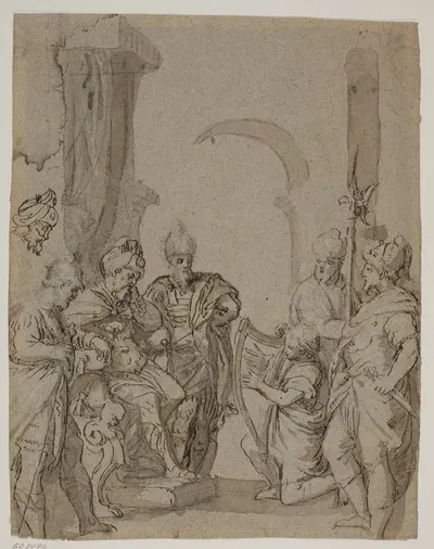 David plays the harp for King Saul by Carlo Caliari — digital art print download