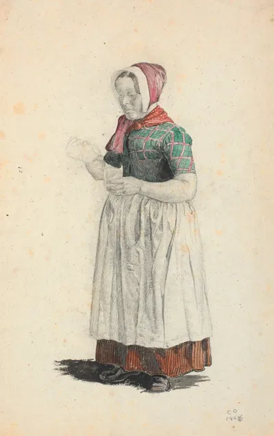 Stående bondekone, der skænker i et glas by Кристен Дальсгорд, 1846 — digital art print download