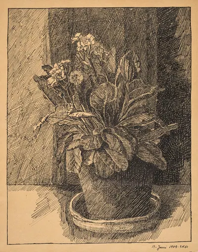 Urtepotte med primula by Кристиан Конгстад Петерсен, 1909 — digital art print download