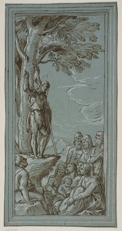 Johannes Døberen prædiker i ørkenen by Domenico Campagnola — digital art print download