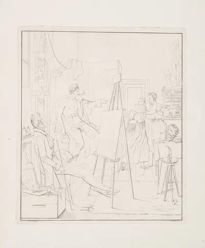 En amagerpige i en malers atelier by Carl Edvard Sonne, 1828 — digital art print download