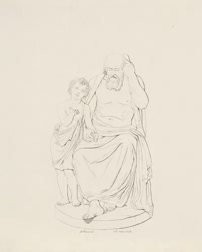 Gammel blind mand og lille dreng by Carl Edvard Sonne, 1826 — digital art print download