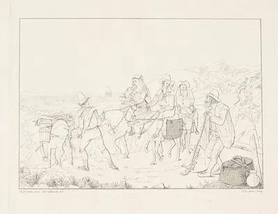 Romerske landboere drager ned fra Monte Mario til Rom by Carl Edvard Sonne, 1826 — digital art print download