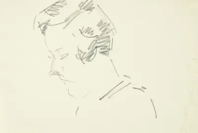 Portrætstudie af malerinden Ellen Olrik, med bøjet hoved, 7-8-profil mod venstre by Эдвард Вейе — digital art print download