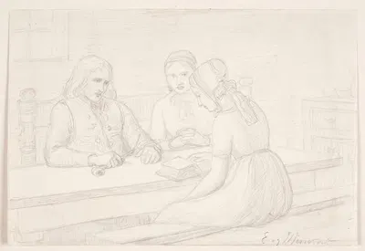 Studietegning til Husandagten by Elisabeth Jerichau Baumann — digital art print download