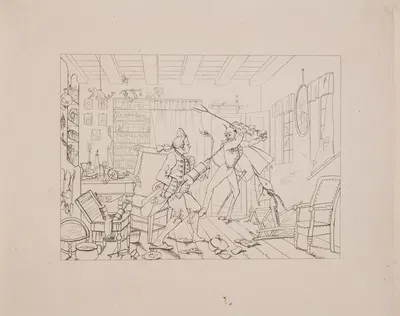 Faust og Mefistofeles, satirisk blad by Emmerik Høegh-Guldberg, 1831 — digital art print download