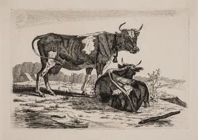 To køer i et landskab by Emmerik Høegh-Guldberg, 1831 — digital art print download