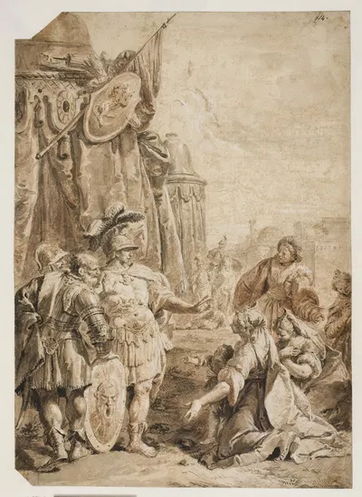 Darius' familie knælende for Alexander den Store by Франческо Фонтебассо — digital art print download