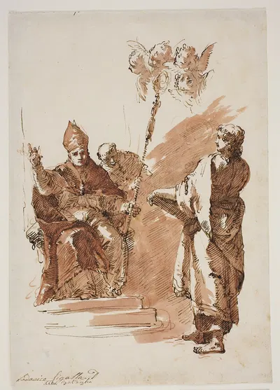 Ludvig den Hellige siddende med apostlen Johannes stående ved siden af Studie til en altertavle i Chiesa dell’Angelo…