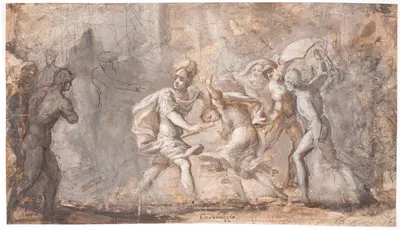 Tarpeia knuses under Sabinernes skjolde by Giovanni Angelo Canini — digital art print download