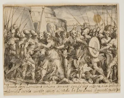 Sabinerkvinderne forhandler fred mellem romerne og sabinerne by Giovanni Battista Fontana — digital art print download