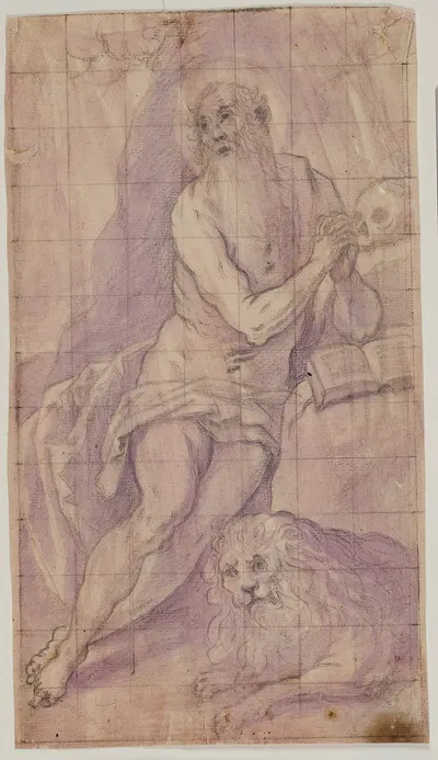 Den hellige Hieronymus i ørkenen by Giovanni de' Vecchi — digital art print download