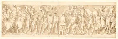 Bagerste del af kejserens march med hans legionærer og vagter; romerne opfører en lejr; romerne på march med kejseren by…