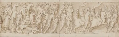 Sarmatiske adelsmænd nedkæmpes Deres kvinder og børn tilfangetages; afrejse og kamp mellem romere og sarmatere by Giovanni…