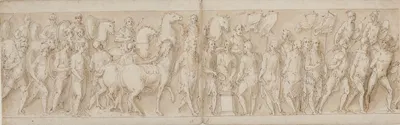 Tilfangetagne kvinder føres bort; livvagternes optog; Marcus Aurelius ofrer ved et alter; Marcus Aurelius betragter et…