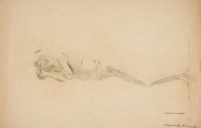 Studie af gipsafstøbning fra Pompeji. Liggende mand by Gudrun Traustedt, 1920-1924 — digital art print download