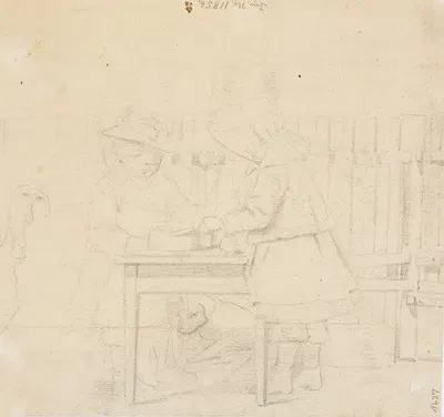 To små piger med mamelukker ved et bord i det fri by Ханс Смит, 1880 — digital art print download