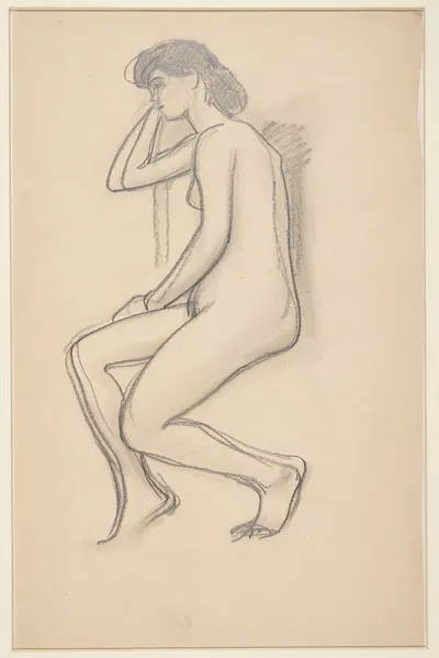 Siddende kvindelig model, set fra siden by Харальд Гирсинг, 1907 — digital art print download
