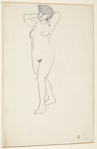 Stående kvindelig model med hænderne bag nakken by Харальд Гирсинг, 1907 — digital art print download