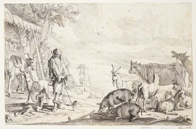 Den fortabte søn som svinehyrde by Jan Baptist de Wael, 1658 — digital art print download