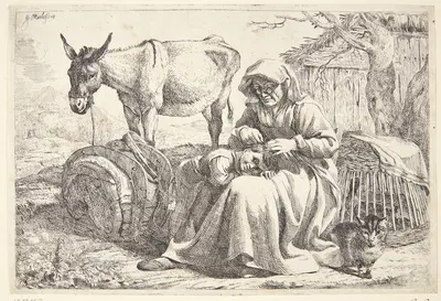 En ældre kvinde, der reder en lille piges hår by Ян Миль — digital art print download