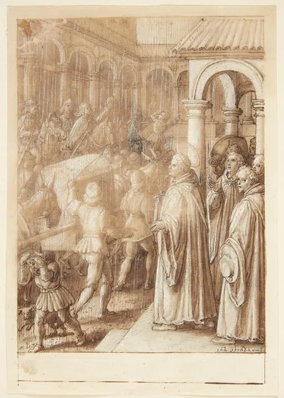 S Giovanni Alberti Fiorentinos historie Helgenen anklager på torvet biskopperne af Firenze for simoni by Ян ван дер Страт —…