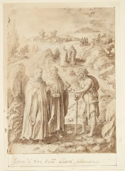 S Giovanni Alberti Fiorentinos historie Helgenen og den ledsagende munk giver en tigger deres sidste brød by Ян ван дер…