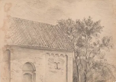 Kirkearkitektur med træer by Йенс Адольф Ерихау, 1908 — digital art print download