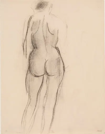 Kvindelig stående model, set fra ryggen by Йенс Адольф Ерихау, 1916 — digital art print download