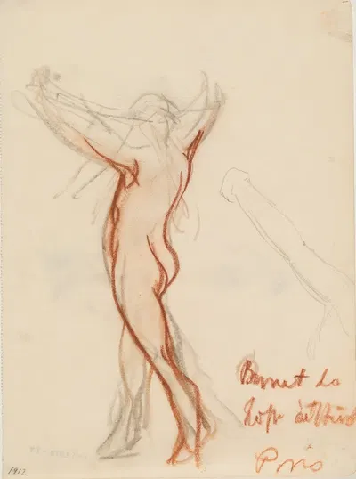 Nøgen rygvendt figur med armene over hovedet by Йенс Адольф Ерихау, 1912 — digital art print download