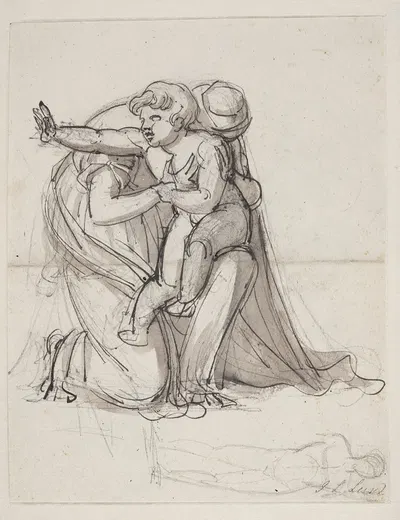 Moder og barn Studie til Andromache begrædende Hektors død by Johan Ludvig Lund — digital art print download