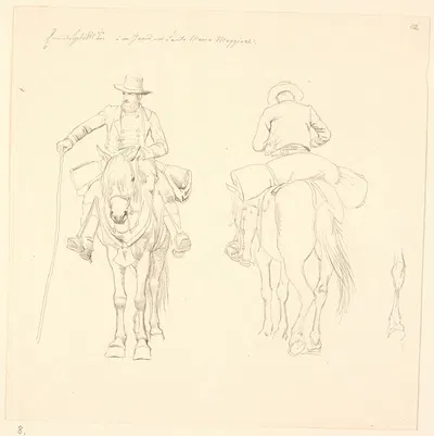 Campagnol til hest, set forfra og bagfra, samt studie af en hests bagben by Йохан Томас Лундбю, 1845 — digital art print…