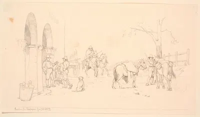 Campagnoler udenfor et osteri by Йохан Томас Лундбю, 1845 — digital art print download