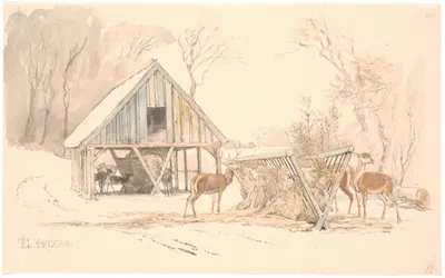 Foderhækkene til vildtet i Dyrehaven by Йохан Томас Лундбю, 1845 — digital art print download