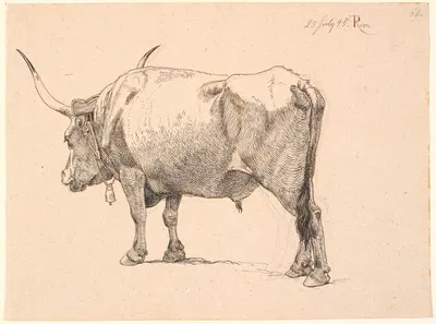 Romersk tyr med klokke om halsen, set skråt bagfra by Йохан Томас Лундбю, 1845 — digital art print download