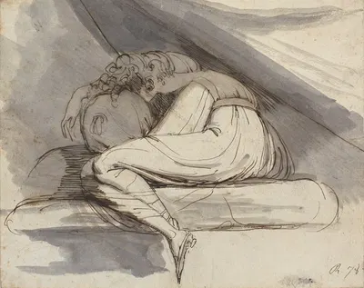Siddende, sammenkrøbet kvinde by Johann Heinrich Füssli, 1778 — digital art print download