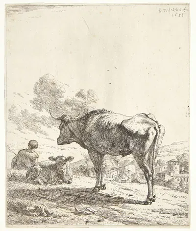 Stående okse og liggende kalv by Карел Дуйардин, 1658 — digital art print download