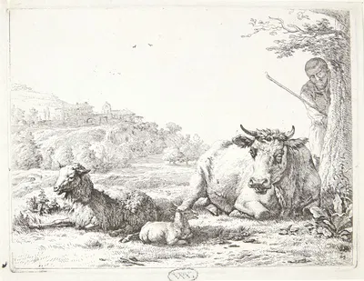 En hyrde bag et træ by Карел Дуйардин, 1656 — digital art print download