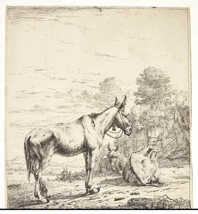 Et mulæsel med en klokke om halsen by Карел Дуйардин, 1653 — digital art print download
