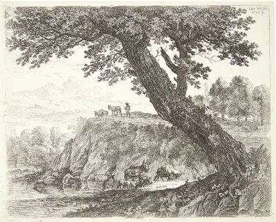 Landskab med to æseldrivere by Карел Дуйардин, 1656 — digital art print download