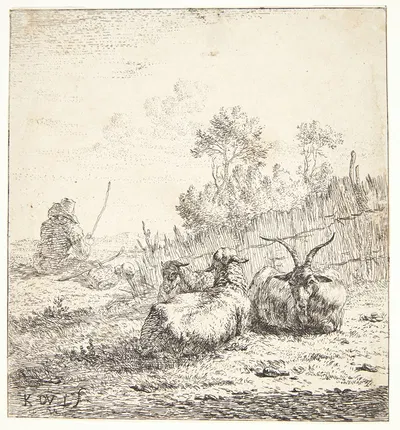 To får og en ged by Карел Дуйардин, 1653 — digital art print download