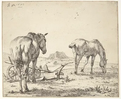 To heste og en plov by Карел Дуйардин, 1657 — digital art print download