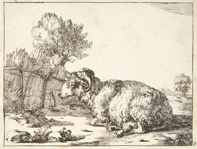 Liggende vædder, vendt mod venstre by Marcus de Bye, 1664 — digital art print download