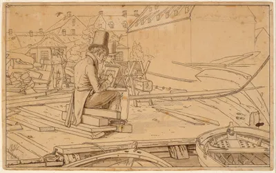 En kunstner malende ved et skibsværft by Martinus Rørbye, 1826 — digital art print download