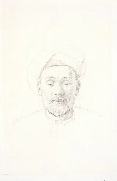 Skægget mandsportræt, set en face, med turban by Martinus Rørbye — digital art print download