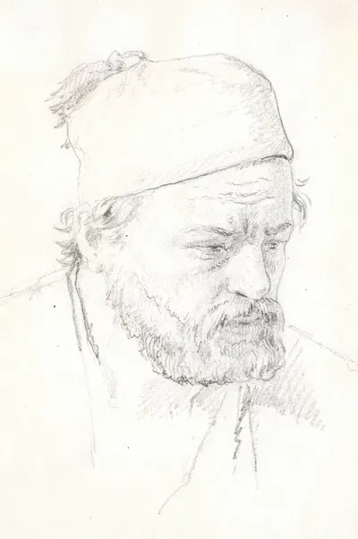 Skægget mandsportræt, trekvart profil mod højre, med fez by Martinus Rørbye — digital art print download