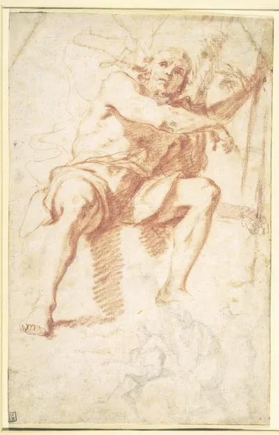 Johannes Døberen siddende, og studie af Johannes Døberen med to apostle by Маттиа Прети — digital art print download