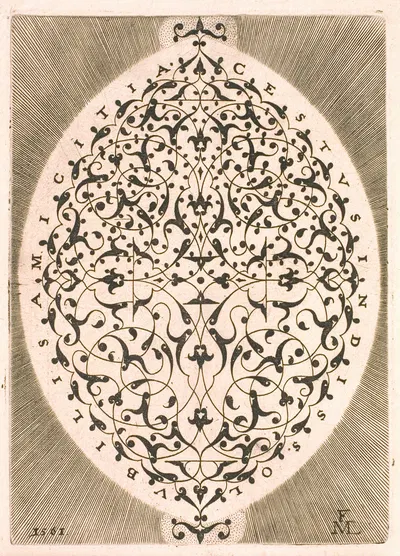 Ovalt arabeskornament by Melchior Lorck, 1561 — digital art print download