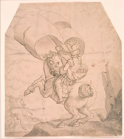 To ryttere, den forreste bærende en fane by Melchior Lorck, 1553 — digital art print download